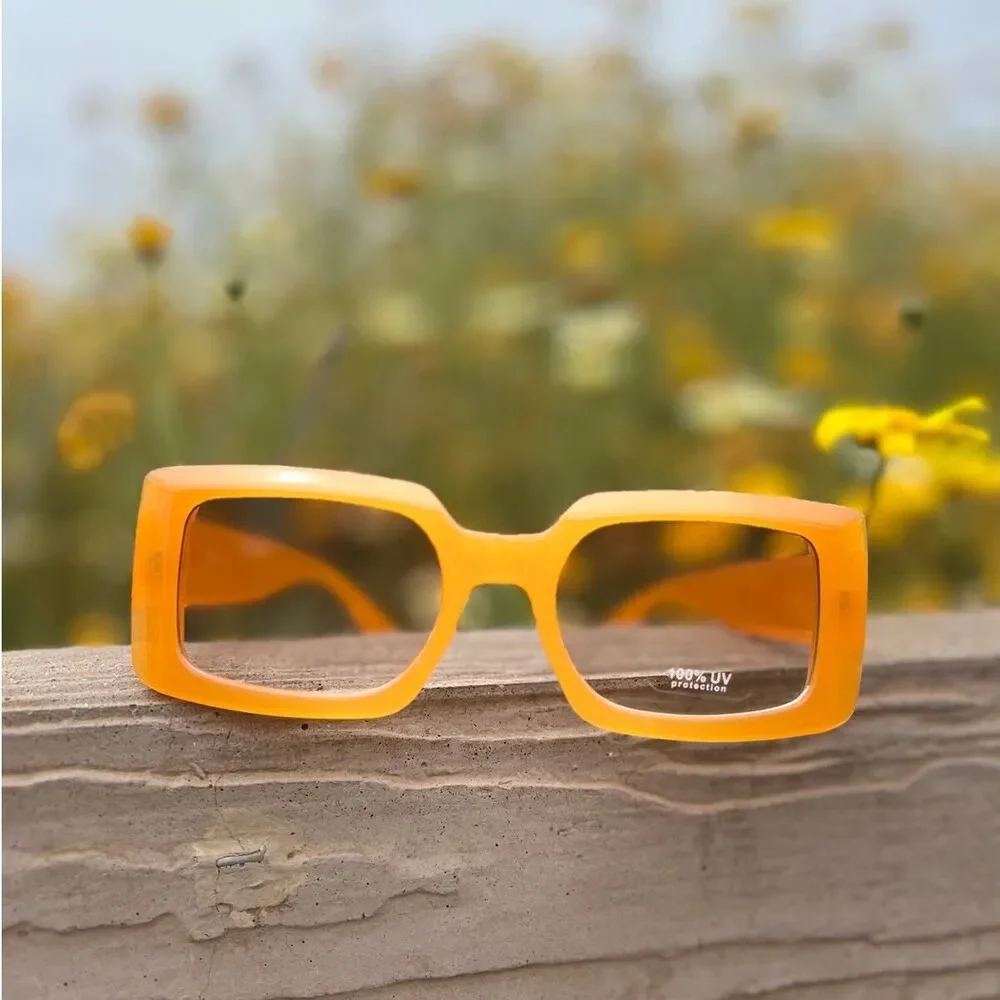 Sunglasses orange color smooth plain square light tint edc baddie  cottagecore